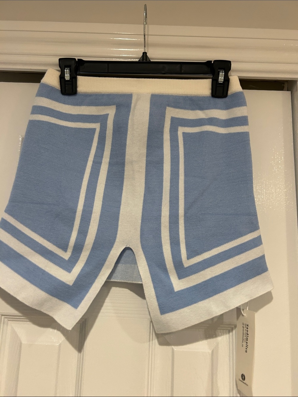 Blue & White Geometric Knit Women’s Shorts
